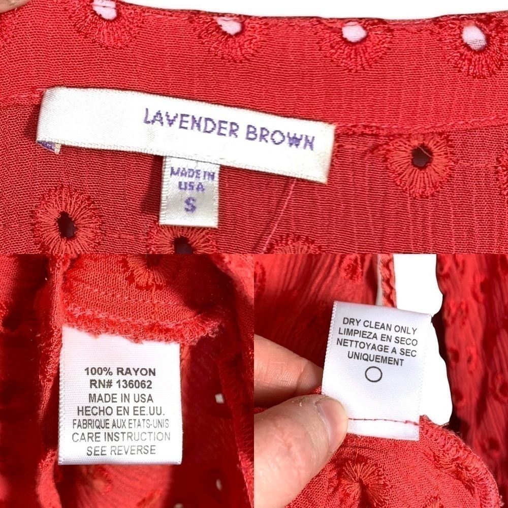Lavender Brown Red Cedric Eyelet Stitch Fix Tassel 3/4 Sleeve Blouse Top Sz S - Picture 13 of 17